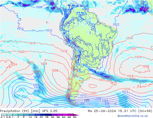 Z500/Rain (+SLP)/Z850 GFS 0.25  25.09.2024 21 UTC