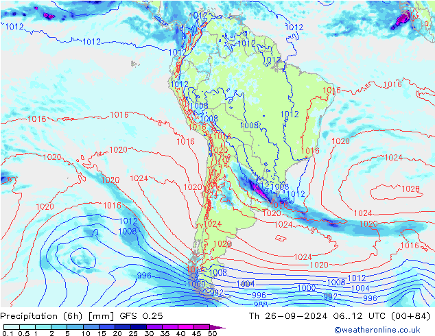 Z500/Rain (+SLP)/Z850 GFS 0.25 Th 26.09.2024 12 UTC