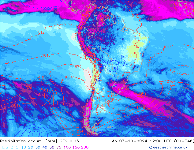 Precipitation accum. GFS 0.25 Mo 07.10.2024 12 UTC