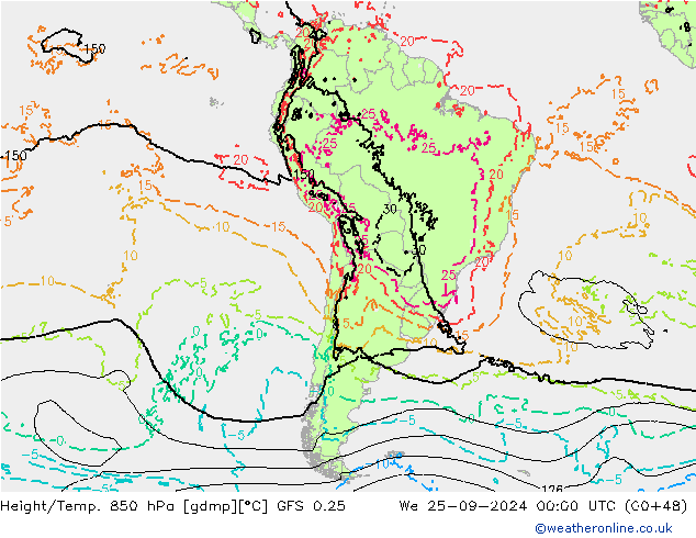 Z500/Yağmur (+YB)/Z850 GFS 0.25 Çar 25.09.2024 00 UTC