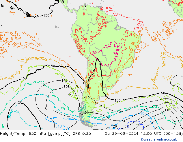 Z500/Rain (+SLP)/Z850 GFS 0.25 dom 29.09.2024 12 UTC