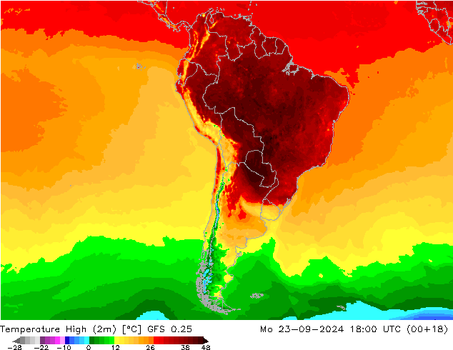 Temperature High (2m) GFS 0.25 Mo 23.09.2024 18 UTC