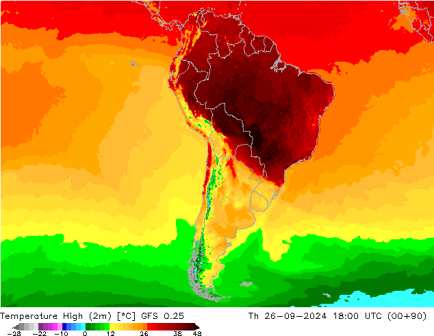 Temperature High (2m) GFS 0.25 Th 26.09.2024 18 UTC