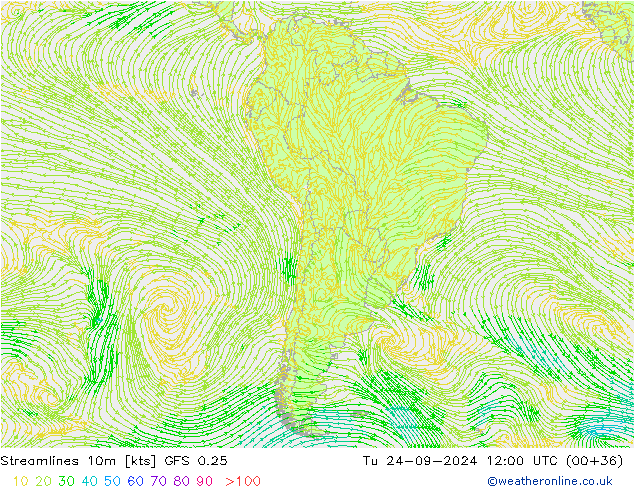 Streamlines 10m GFS 0.25 Tu 24.09.2024 12 UTC