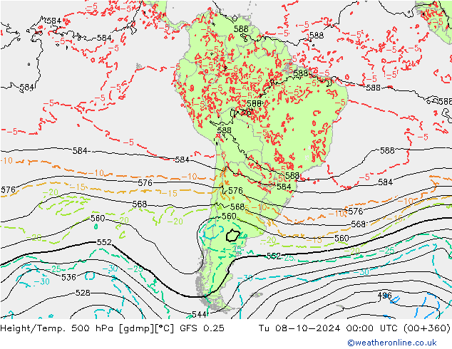 Z500/Rain (+SLP)/Z850 GFS 0.25 вт 08.10.2024 00 UTC