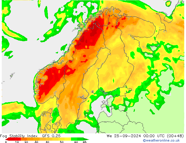 Fog Stability Index GFS 0.25 ср 25.09.2024 00 UTC