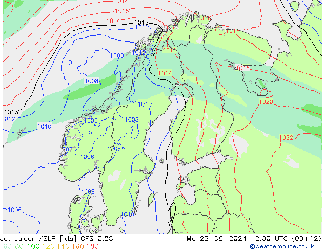 Polarjet/Bodendruck GFS 0.25 Mo 23.09.2024 12 UTC