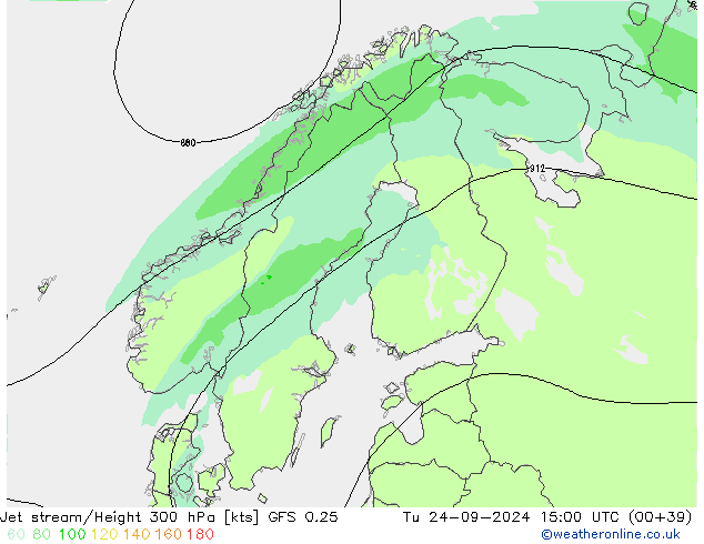 Jet stream/Height 300 hPa GFS 0.25 Tu 24.09.2024 15 UTC