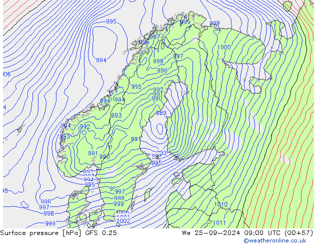 Surface pressure GFS 0.25 We 25.09.2024 09 UTC