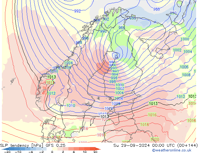 Tendenza di Pressione GFS 0.25 dom 29.09.2024 00 UTC