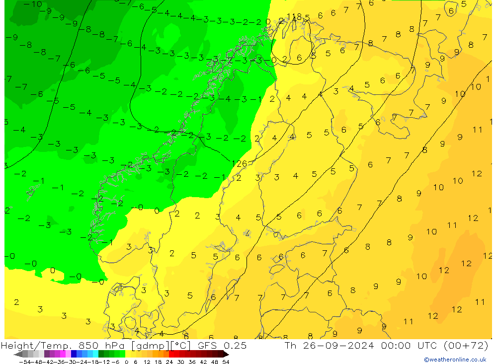 Z500/Rain (+SLP)/Z850 GFS 0.25 чт 26.09.2024 00 UTC