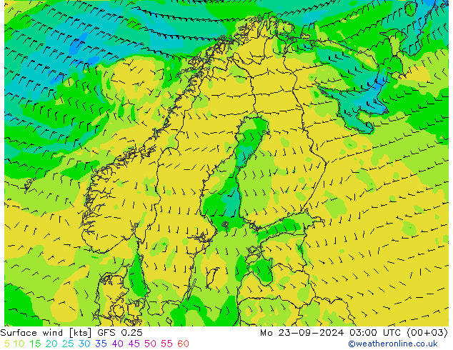 Rüzgar 10 m GFS 0.25 Pzt 23.09.2024 03 UTC