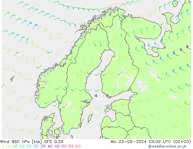 Rüzgar 850 hPa GFS 0.25 Pzt 23.09.2024 03 UTC