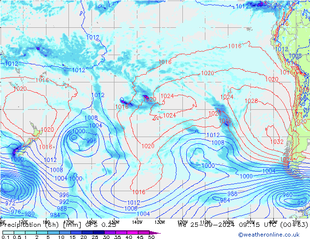 Z500/Rain (+SLP)/Z850 GFS 0.25 We 25.09.2024 15 UTC