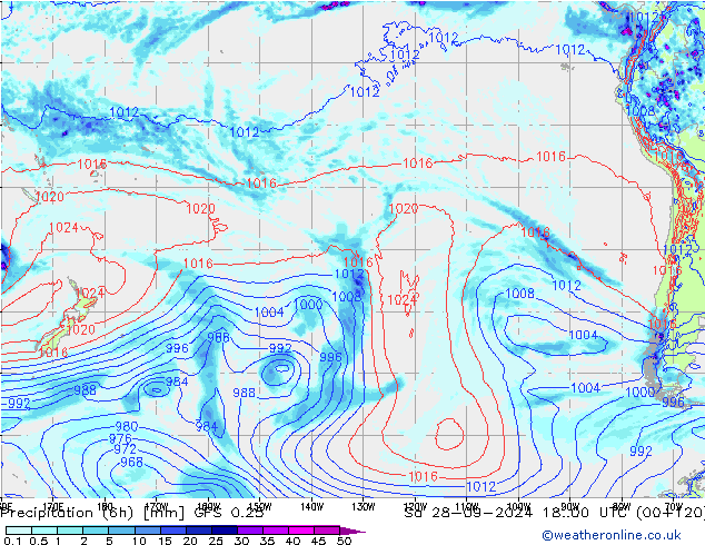 Z500/Rain (+SLP)/Z850 GFS 0.25 sab 28.09.2024 00 UTC