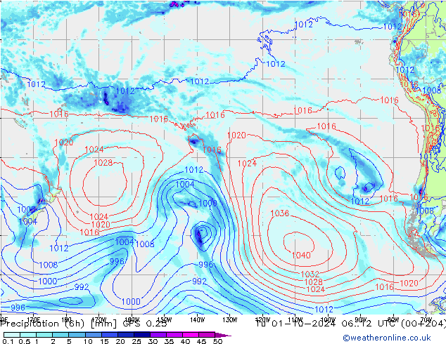 Z500/Rain (+SLP)/Z850 GFS 0.25 вт 01.10.2024 12 UTC