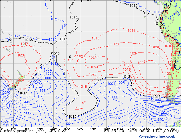 Surface pressure GFS 0.25 We 25.09.2024 06 UTC