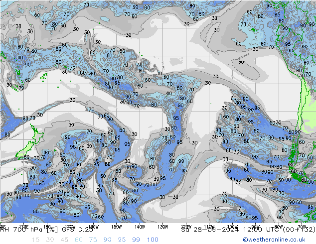 RH 700 hPa GFS 0.25 so. 28.09.2024 12 UTC