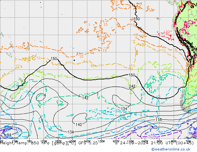 Z500/Rain (+SLP)/Z850 GFS 0.25 Tu 24.09.2024 21 UTC