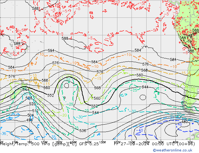 Z500/Rain (+SLP)/Z850 GFS 0.25 vie 27.09.2024 00 UTC