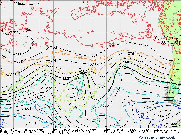 Z500/Rain (+SLP)/Z850 GFS 0.25 sab 28.09.2024 00 UTC