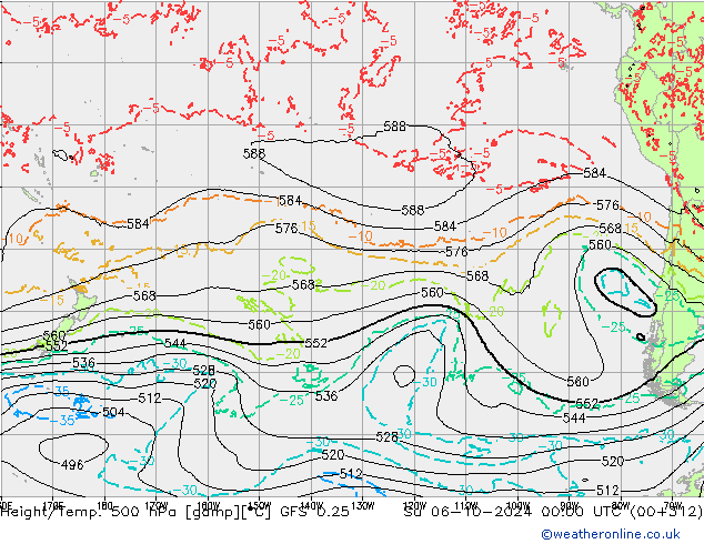 Z500/Rain (+SLP)/Z850 GFS 0.25 dom 06.10.2024 00 UTC