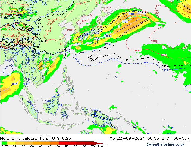 Max. wind velocity GFS 0.25 pon. 23.09.2024 06 UTC