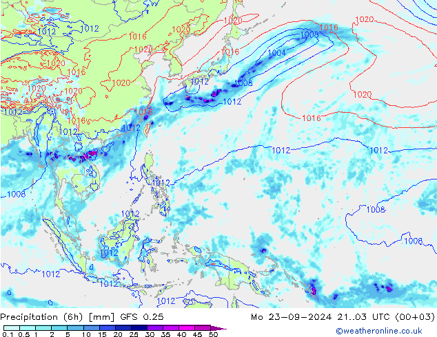 Z500/Rain (+SLP)/Z850 GFS 0.25 Po 23.09.2024 03 UTC