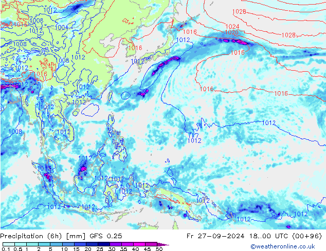 Z500/Yağmur (+YB)/Z850 GFS 0.25 Cu 27.09.2024 00 UTC