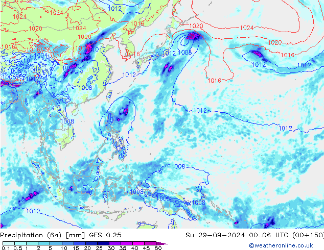 Z500/Regen(+SLP)/Z850 GFS 0.25 zo 29.09.2024 06 UTC