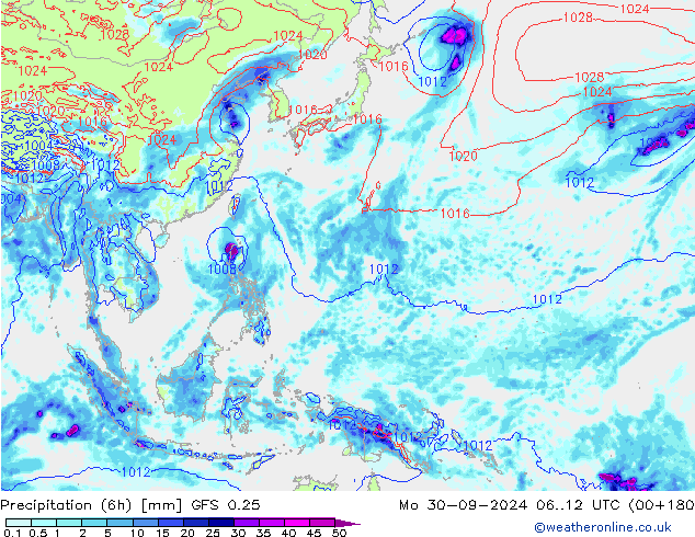 Z500/Rain (+SLP)/Z850 GFS 0.25 Mo 30.09.2024 12 UTC