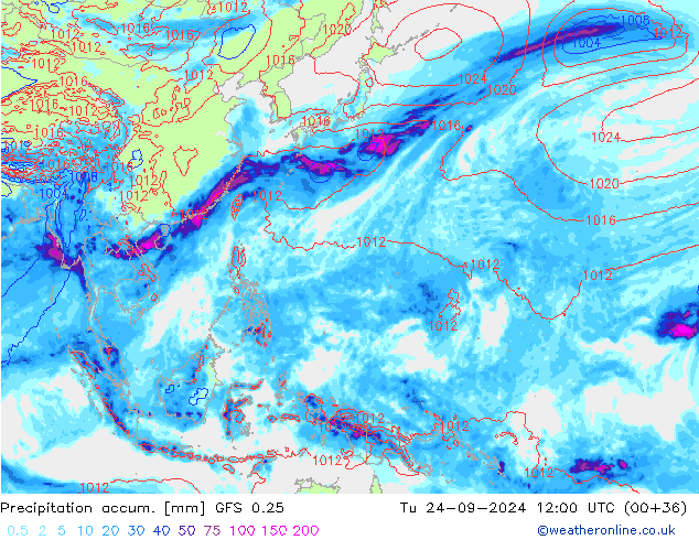 Precipitation accum. GFS 0.25 mar 24.09.2024 12 UTC