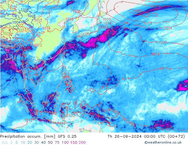 Precipitación acum. GFS 0.25 jue 26.09.2024 00 UTC