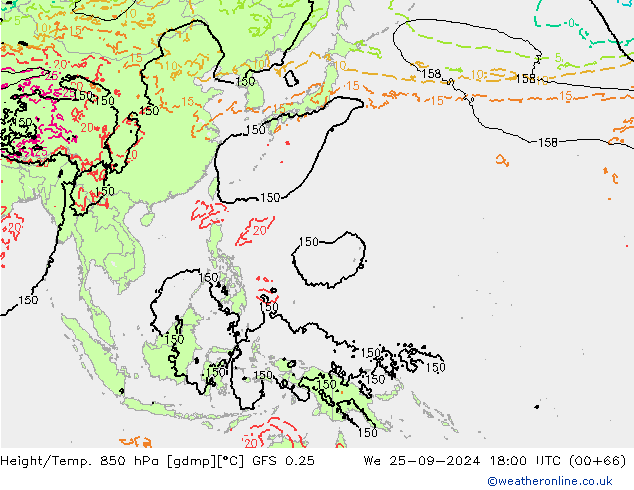 Z500/Rain (+SLP)/Z850 GFS 0.25 mié 25.09.2024 18 UTC