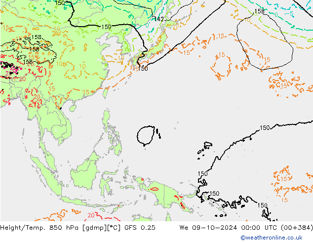 Z500/Rain (+SLP)/Z850 GFS 0.25 mer 09.10.2024 00 UTC