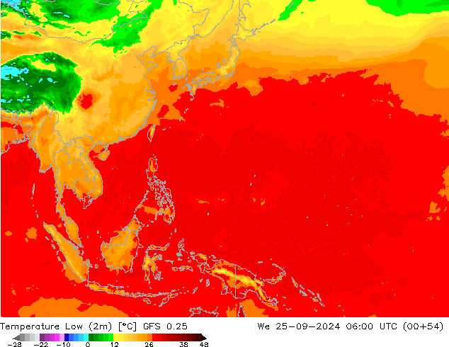 Темпер. мин. (2т) GFS 0.25 ср 25.09.2024 06 UTC