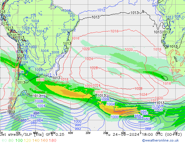 Corrente a getto GFS 0.25 mar 24.09.2024 18 UTC