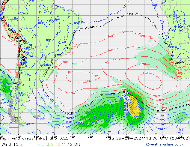 Windvelden GFS 0.25 zo 29.09.2024 18 UTC