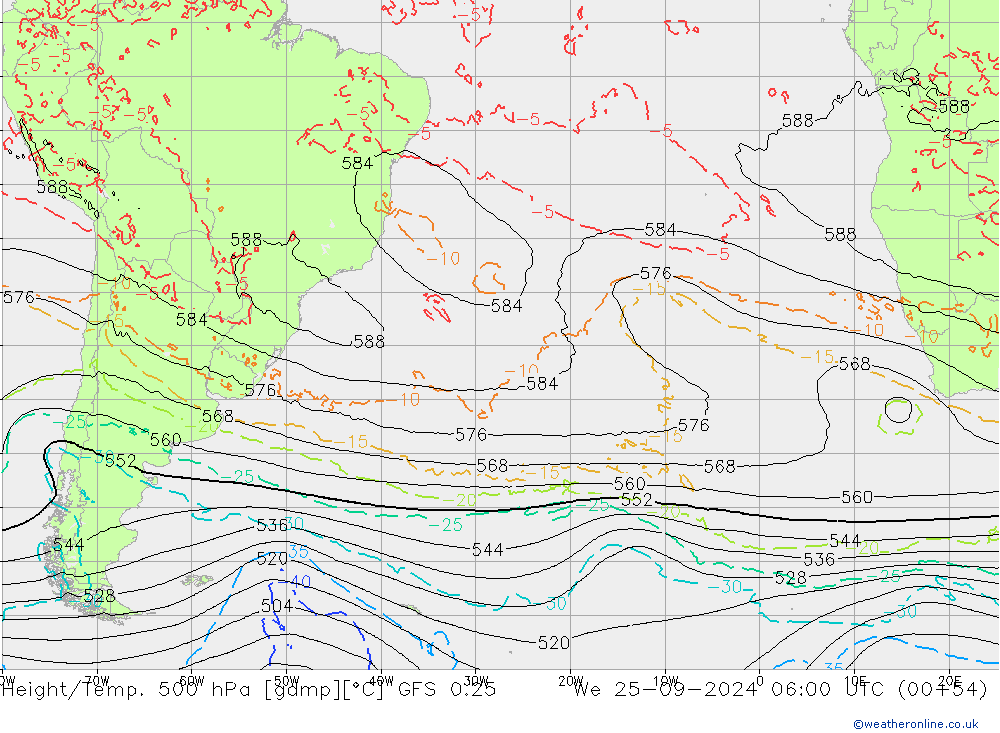 Z500/Yağmur (+YB)/Z850 GFS 0.25 Çar 25.09.2024 06 UTC