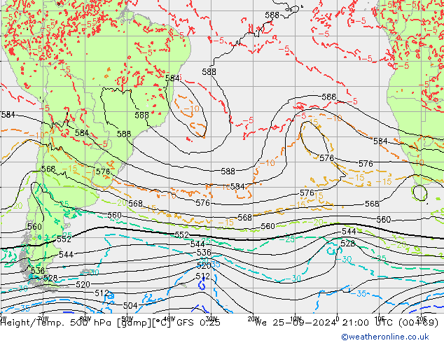 Z500/Yağmur (+YB)/Z850 GFS 0.25 Çar 25.09.2024 21 UTC