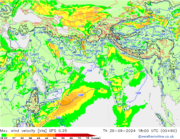 Max. wind velocity GFS 0.25 Th 26.09.2024 18 UTC