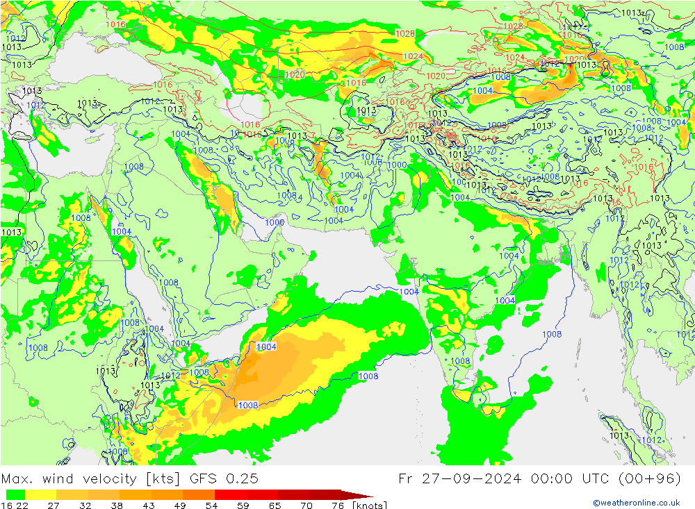 Max. wind snelheid GFS 0.25 vr 27.09.2024 00 UTC