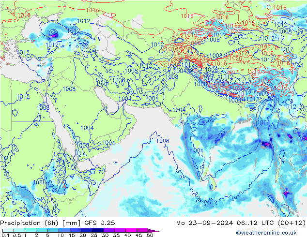 Totale neerslag (6h) GFS 0.25 ma 23.09.2024 12 UTC