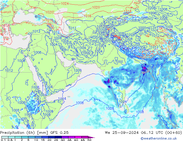 Z500/Yağmur (+YB)/Z850 GFS 0.25 Çar 25.09.2024 12 UTC