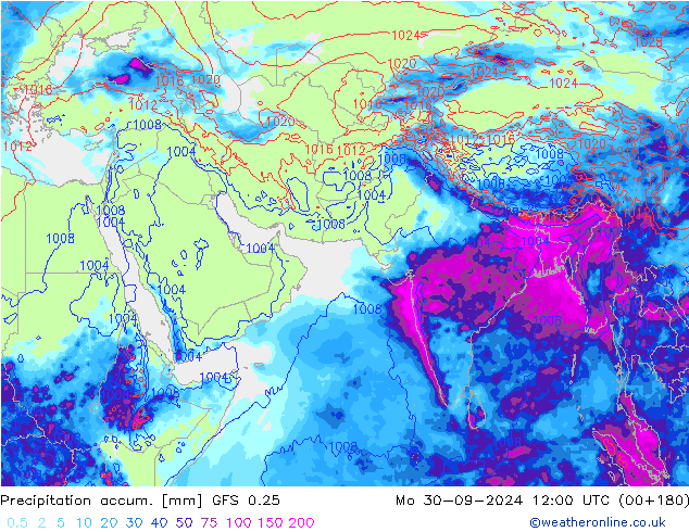 Precipitación acum. GFS 0.25 lun 30.09.2024 12 UTC