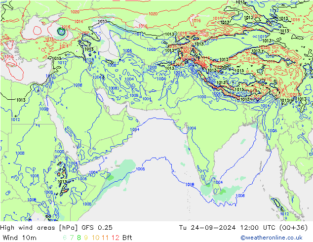 High wind areas GFS 0.25 Ter 24.09.2024 12 UTC