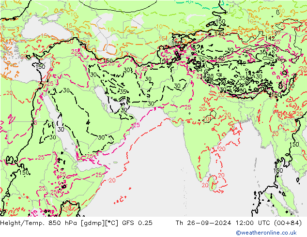 Z500/Rain (+SLP)/Z850 GFS 0.25  26.09.2024 12 UTC