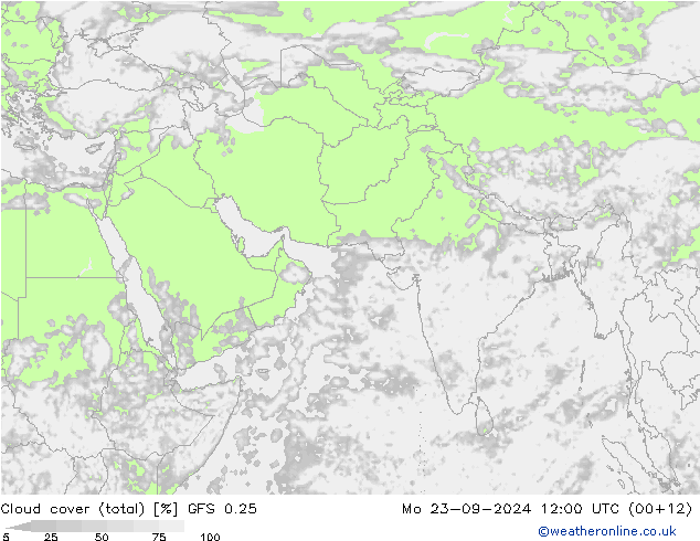 Bewolking (Totaal) GFS 0.25 ma 23.09.2024 12 UTC