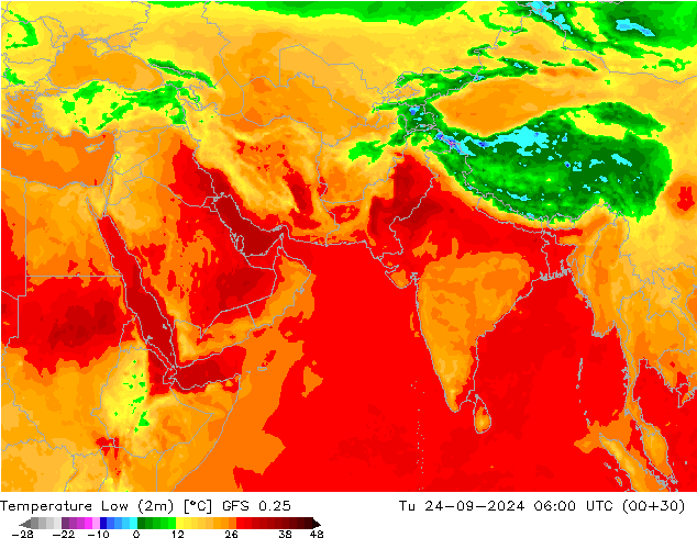 Temperature Low (2m) GFS 0.25 Tu 24.09.2024 06 UTC