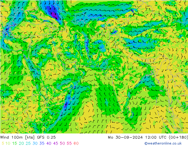 Viento 100m GFS 0.25 lun 30.09.2024 12 UTC